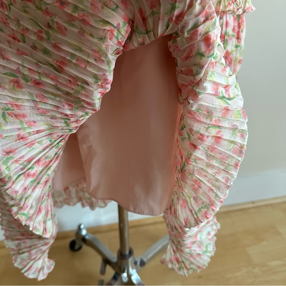 Something Navy Floral Tiered Pleated Spaghetti Strap Midi Dress Cream Pink S NWT - Picture 11 of 16